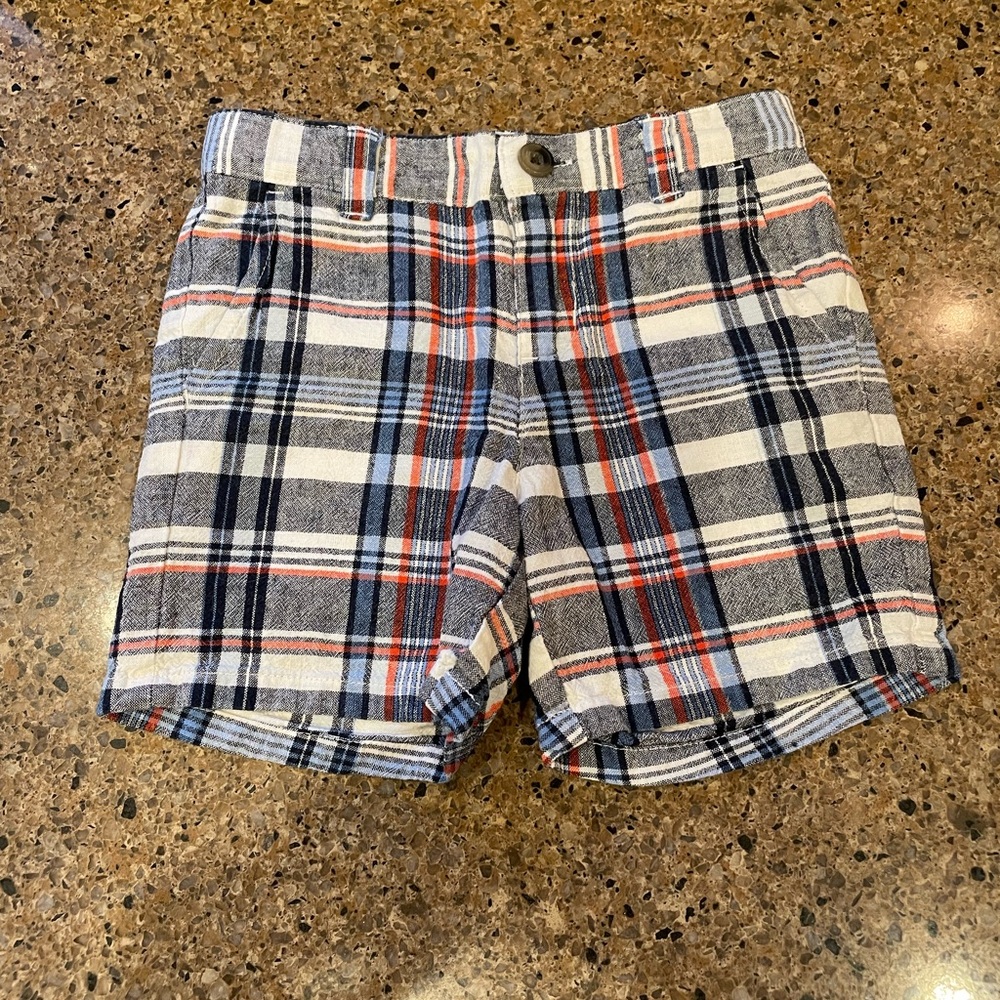 Janie and Jack Navy and Red Plaid Shorts